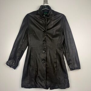 Danier Black Leather Trench Coat Womens Medium Button Front Jacket Canada Made